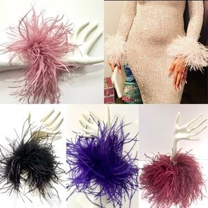 Ostrich Feather Wrist Band Cuffs, 1 pair of Cuffs, Black White, Champagne Beige